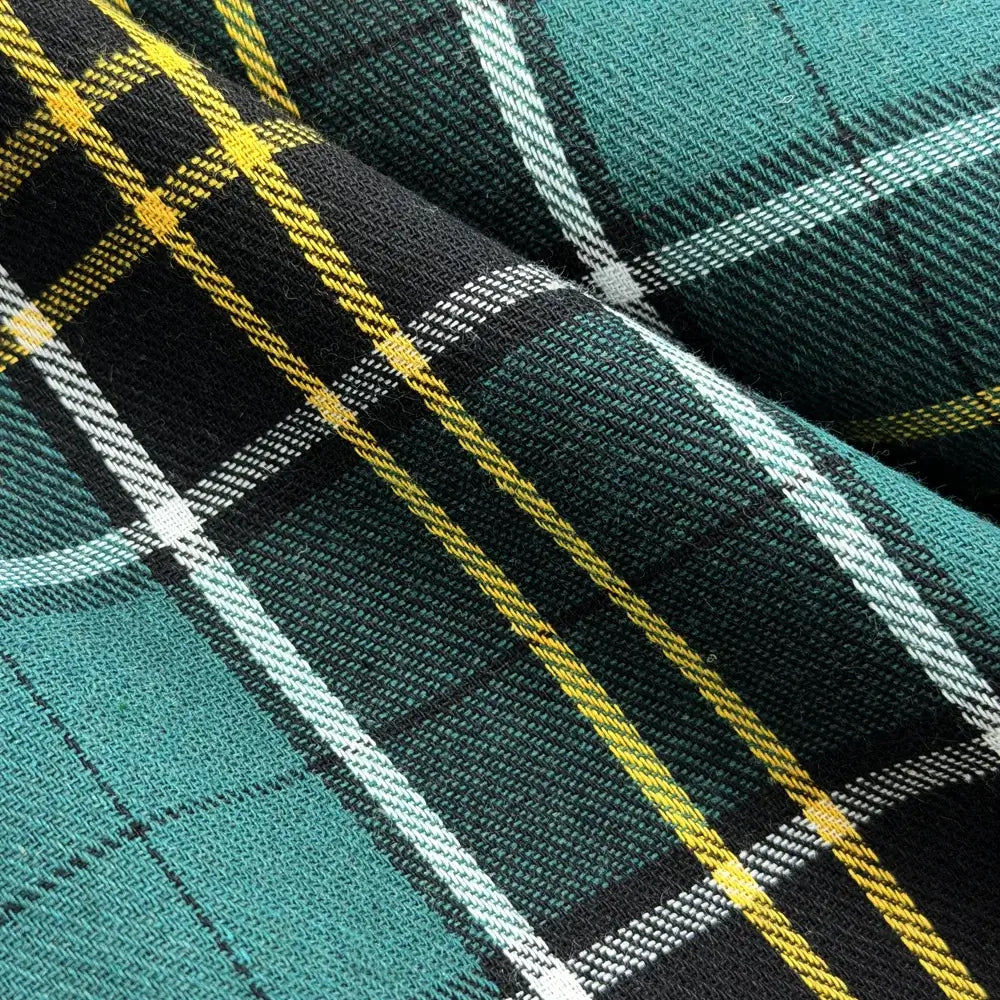 Green Plaid French Door Curtain – Tartan Check Door Sash Curtain with Top & Bottom Rod Pockets