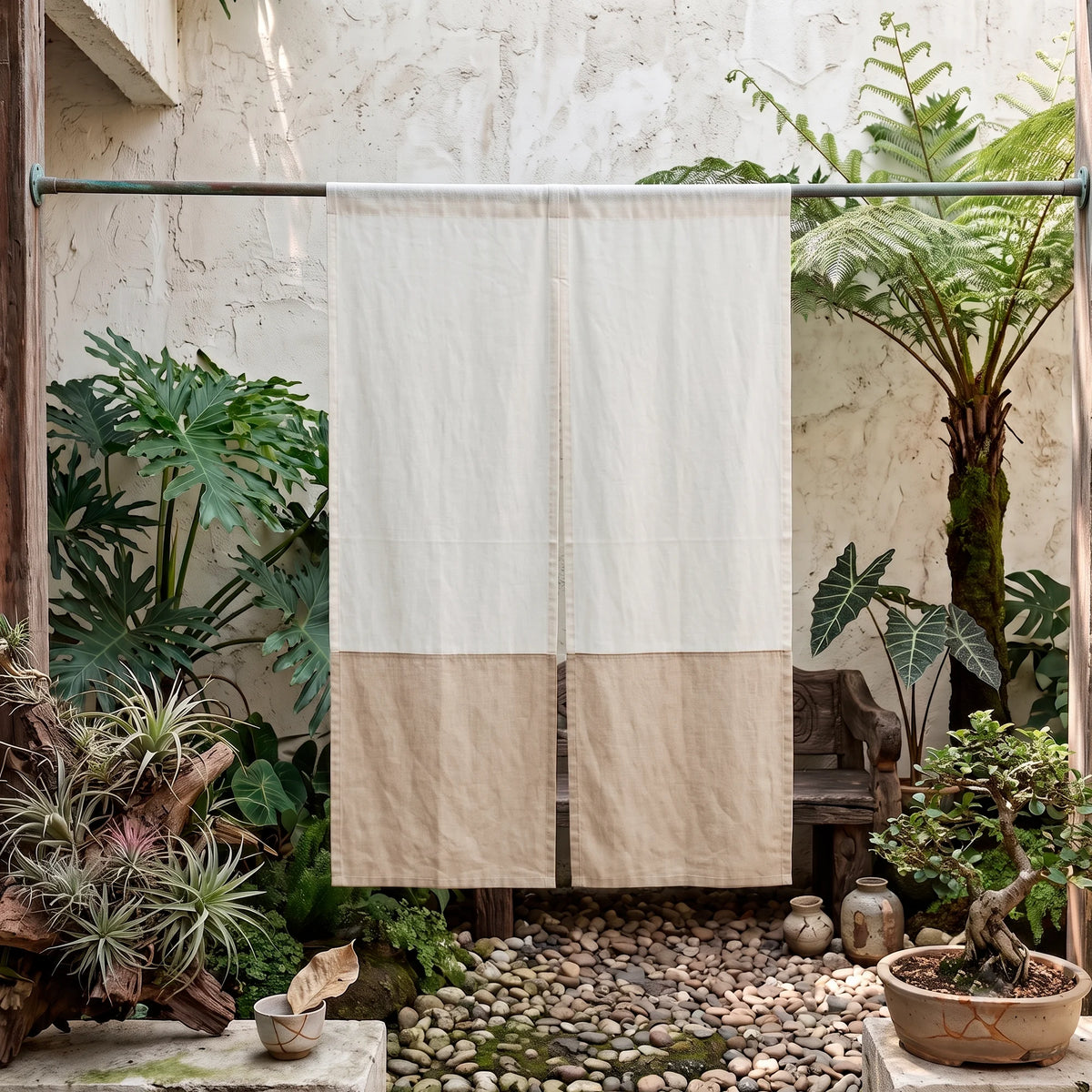 Custom Linen Color Block Noren Curtain | Wabi Sabi Boho Room Divider