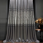 Custom Curtains Gray Striped with Damask Pattern, Luxury Bohemian Home Decor Style