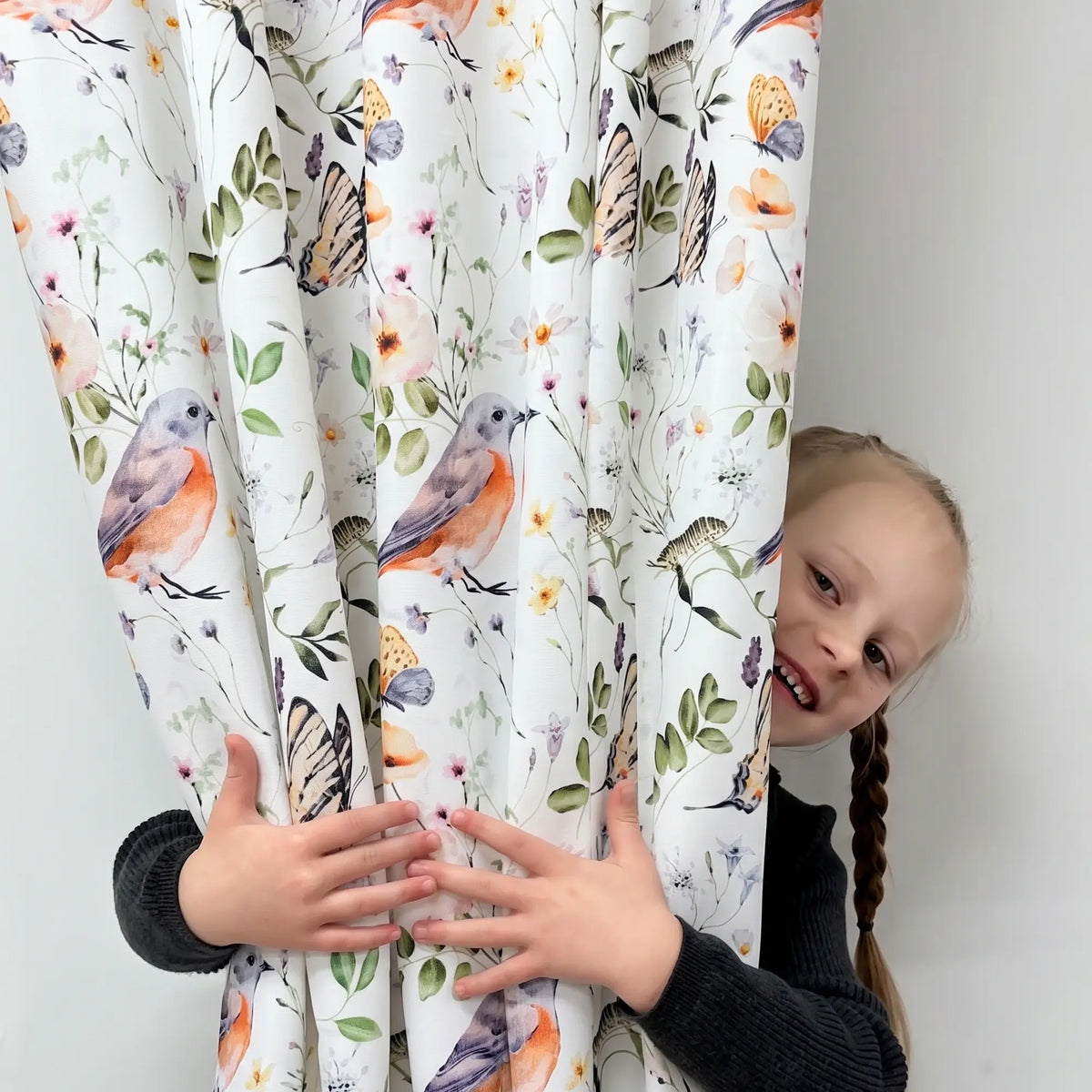 Floral Birds Curtains for Kids Bedroom, Nursery, Custom Made Light Colorful