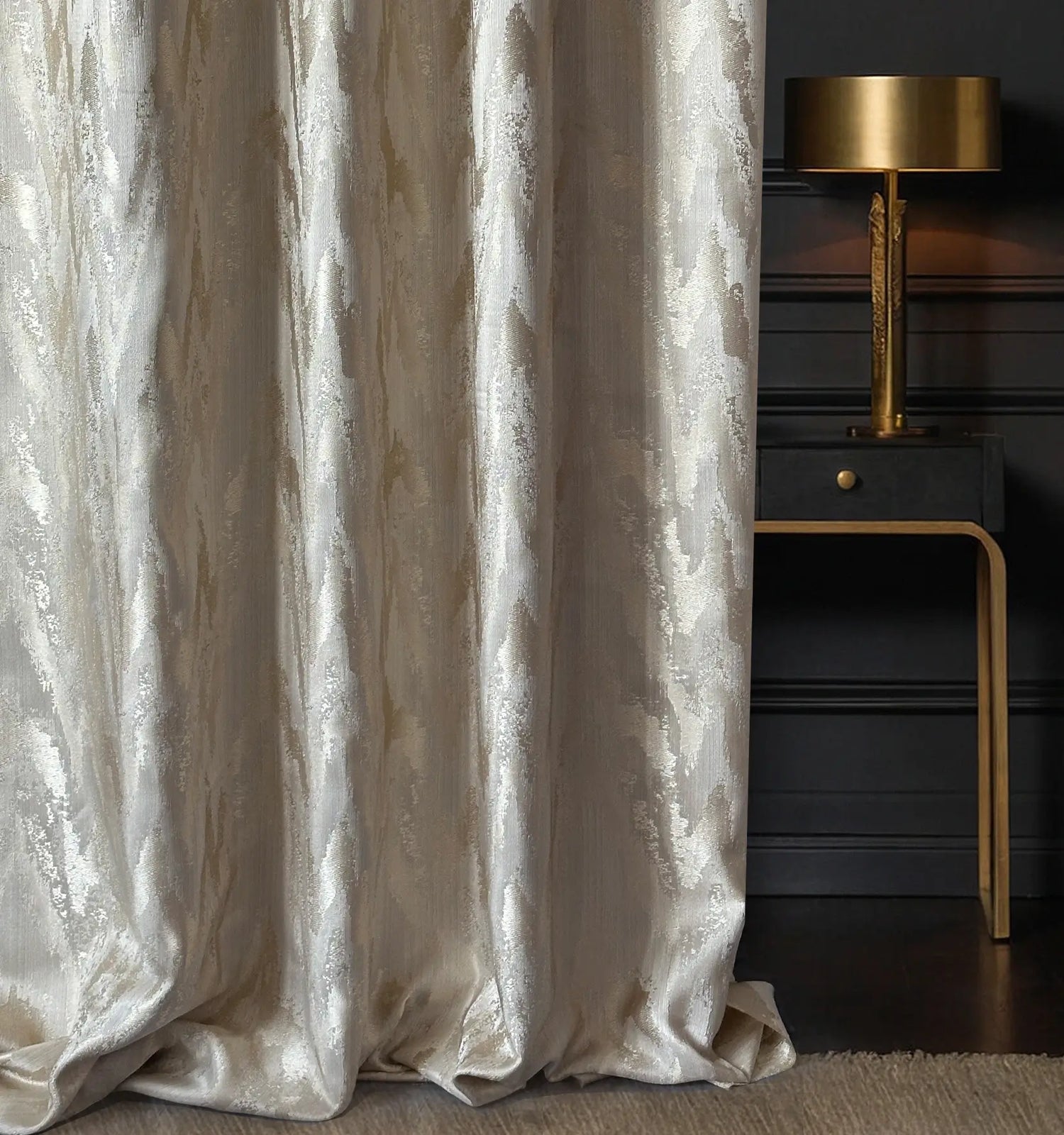 Jacquard Curtains Panel in Art Deco Style, Beige Patterned 