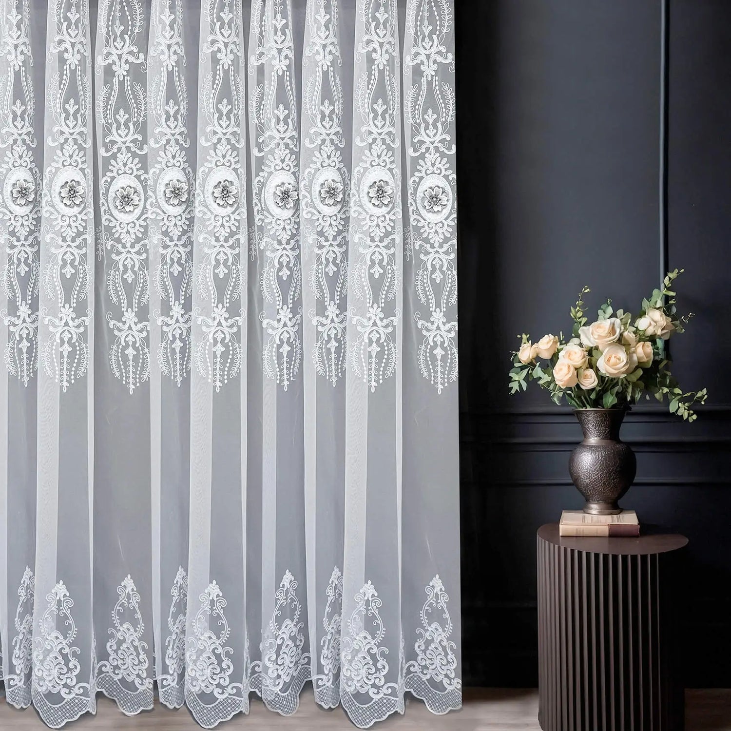 Sheer Tulle Curtain Panels in Elegant Victorian Vintage Style