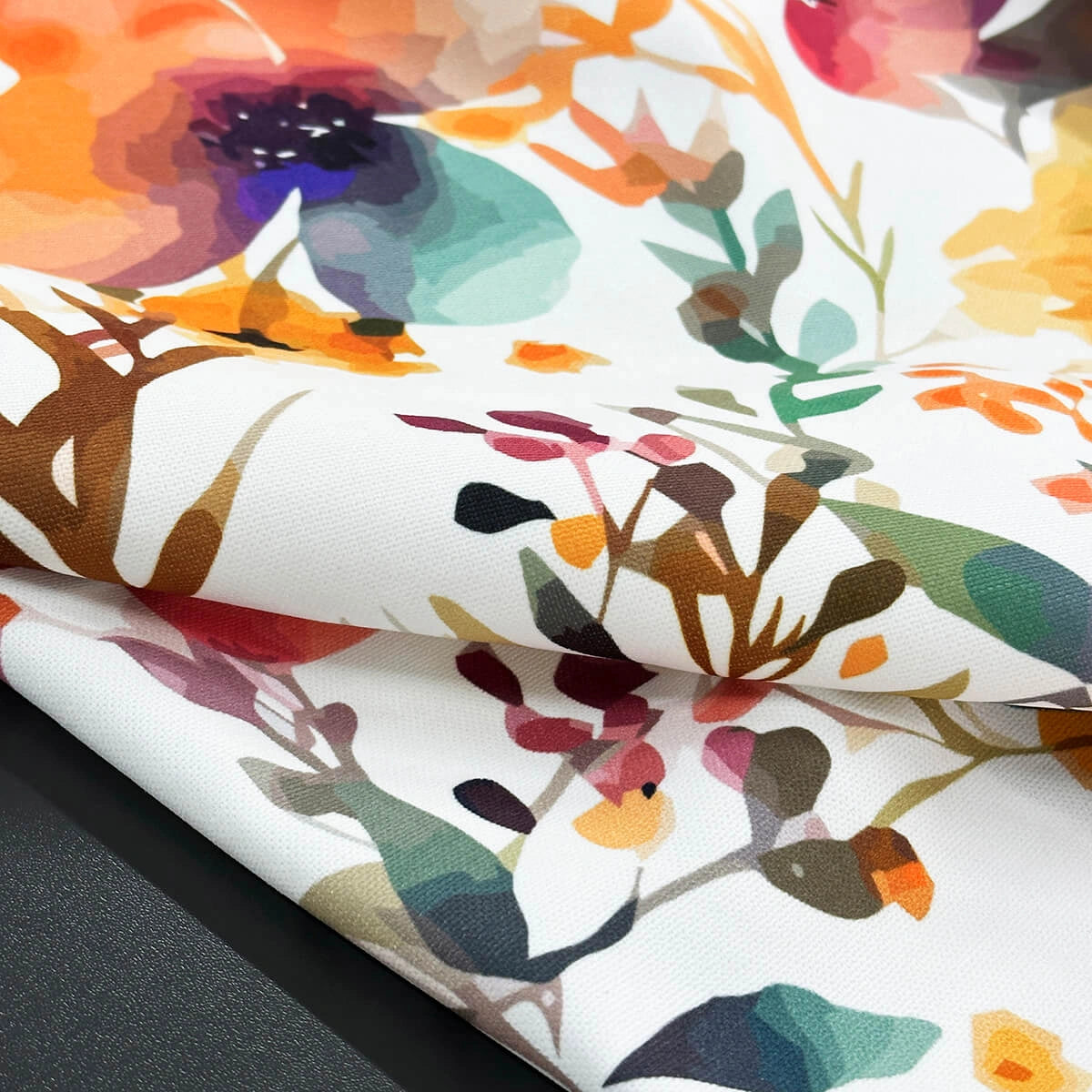 fabric for Curtains with Watercolor Vivid Orange Floral Pattern