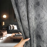 Modern gray jacquard curtains with abstract textured pattern and luxury fabric