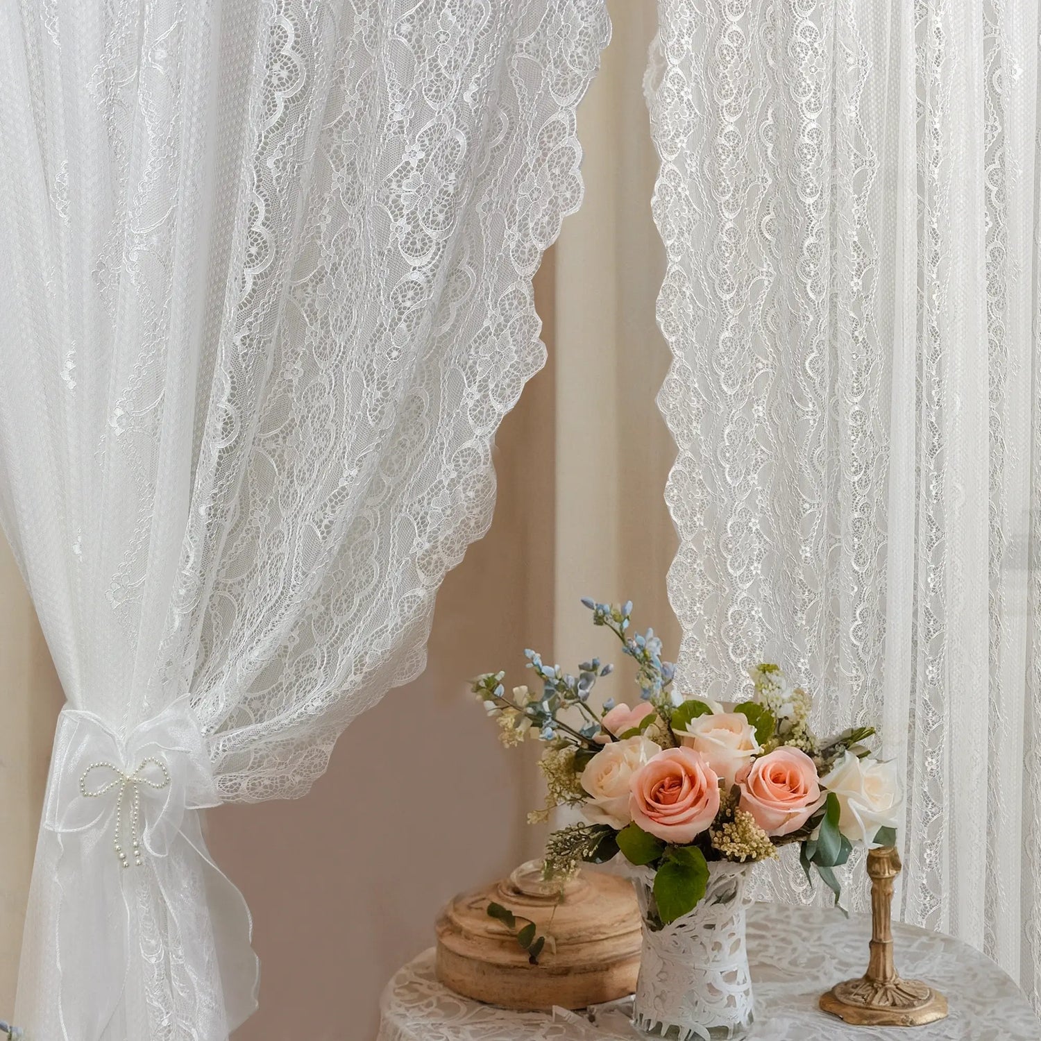 Curtains Ruffled Doorway in Vintage Style