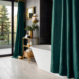 Linen Shower Curtain Panel Waterproof With Grommets (Eylets), Pine Green Color, Heavy