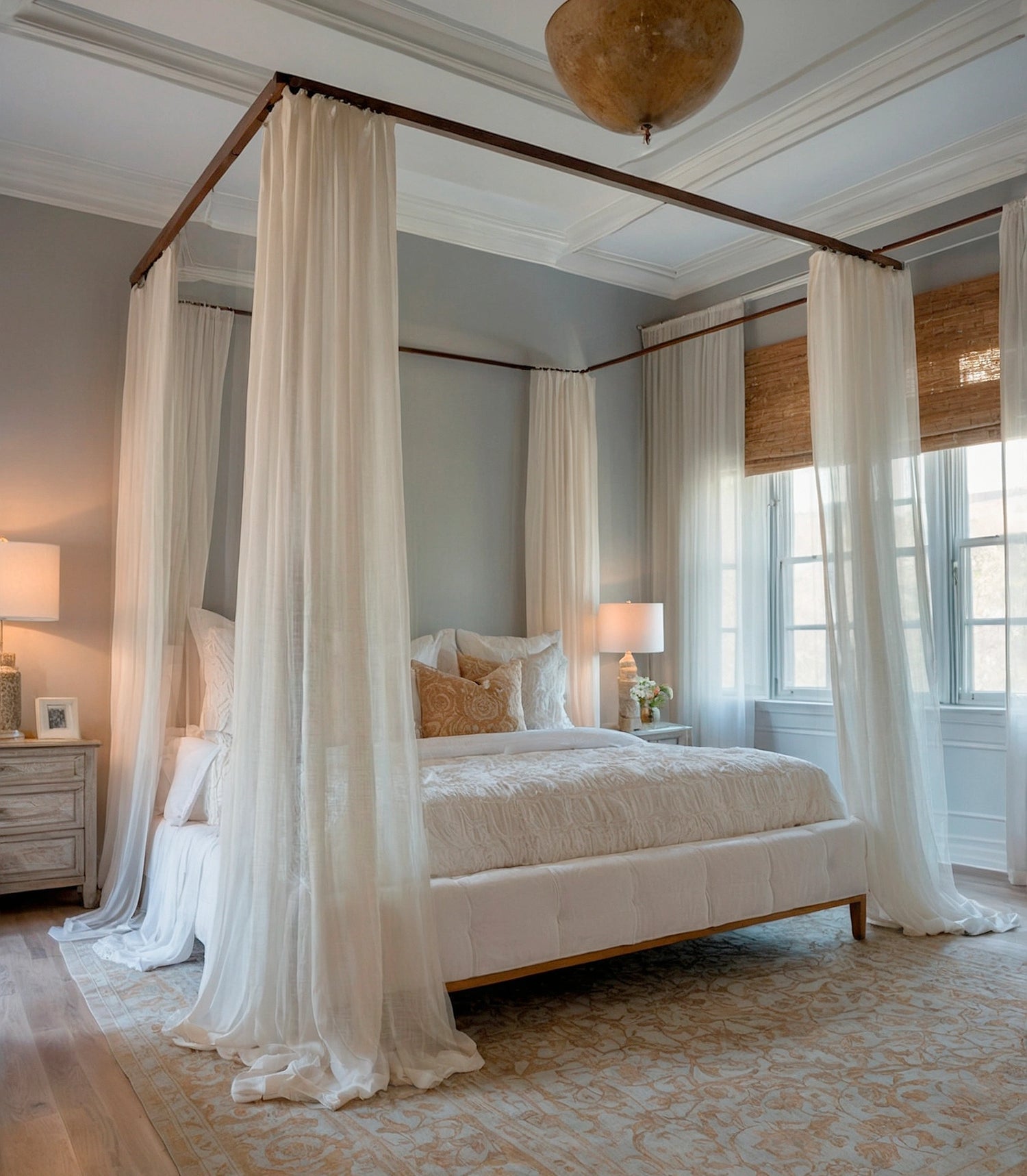 Natural Linen Muslin Four Poster Canopy Bed Curtains Custom Size, Adult Bed Canopy Drapes
