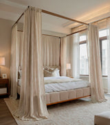 Natural linen canopy bed curtains for custom four poster bedroom decor