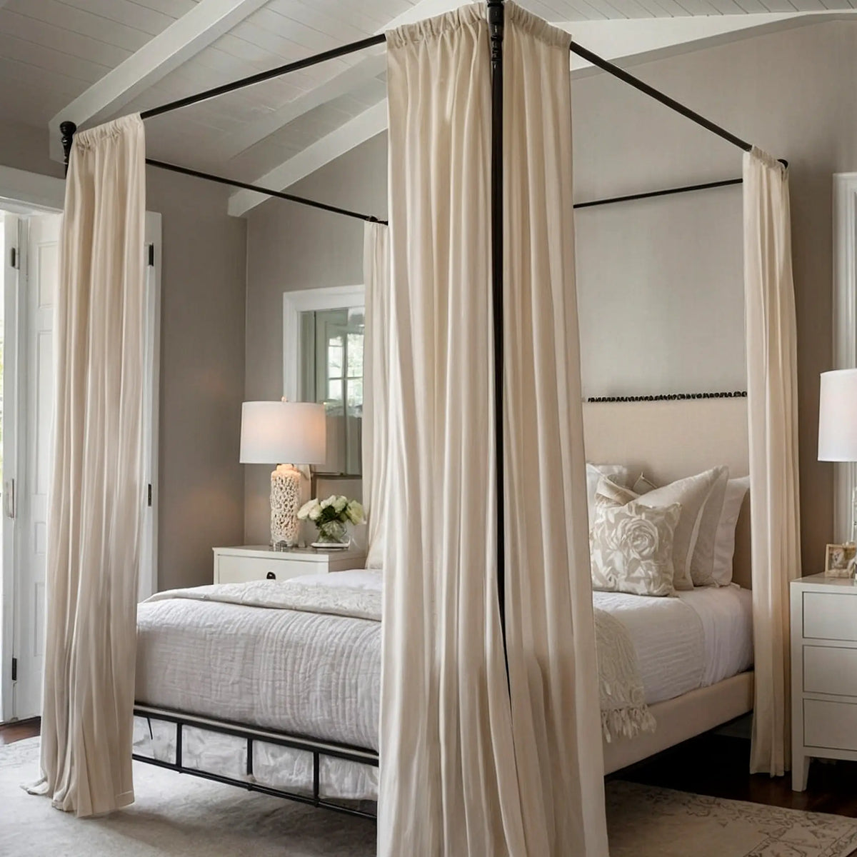 Linen Curtains Beige in Modern Style for bed canopy