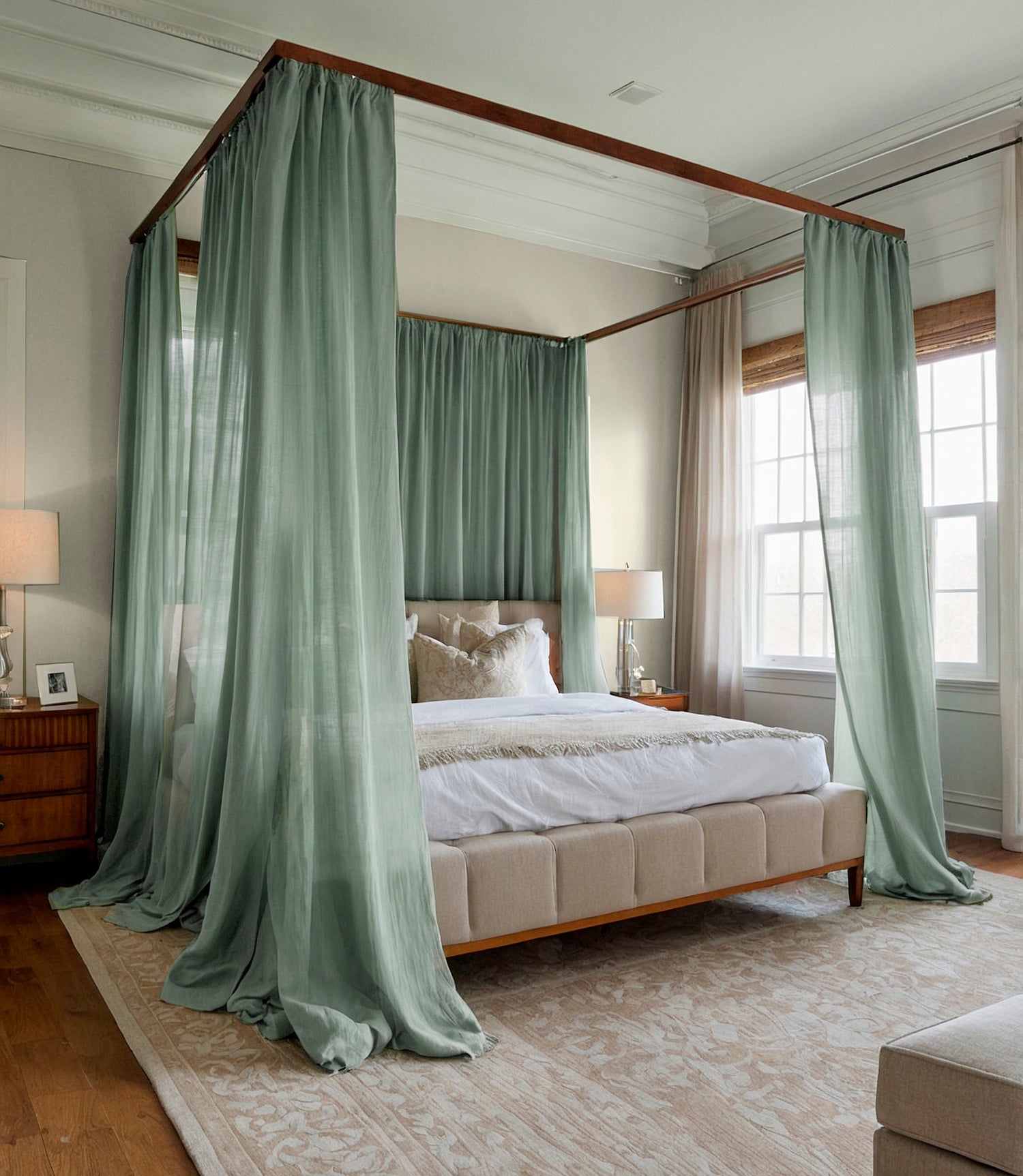 Natural Linen Muslin Four Poster Canopy Bed Curtains Custom Size, Adult Bed Canopy Drapes