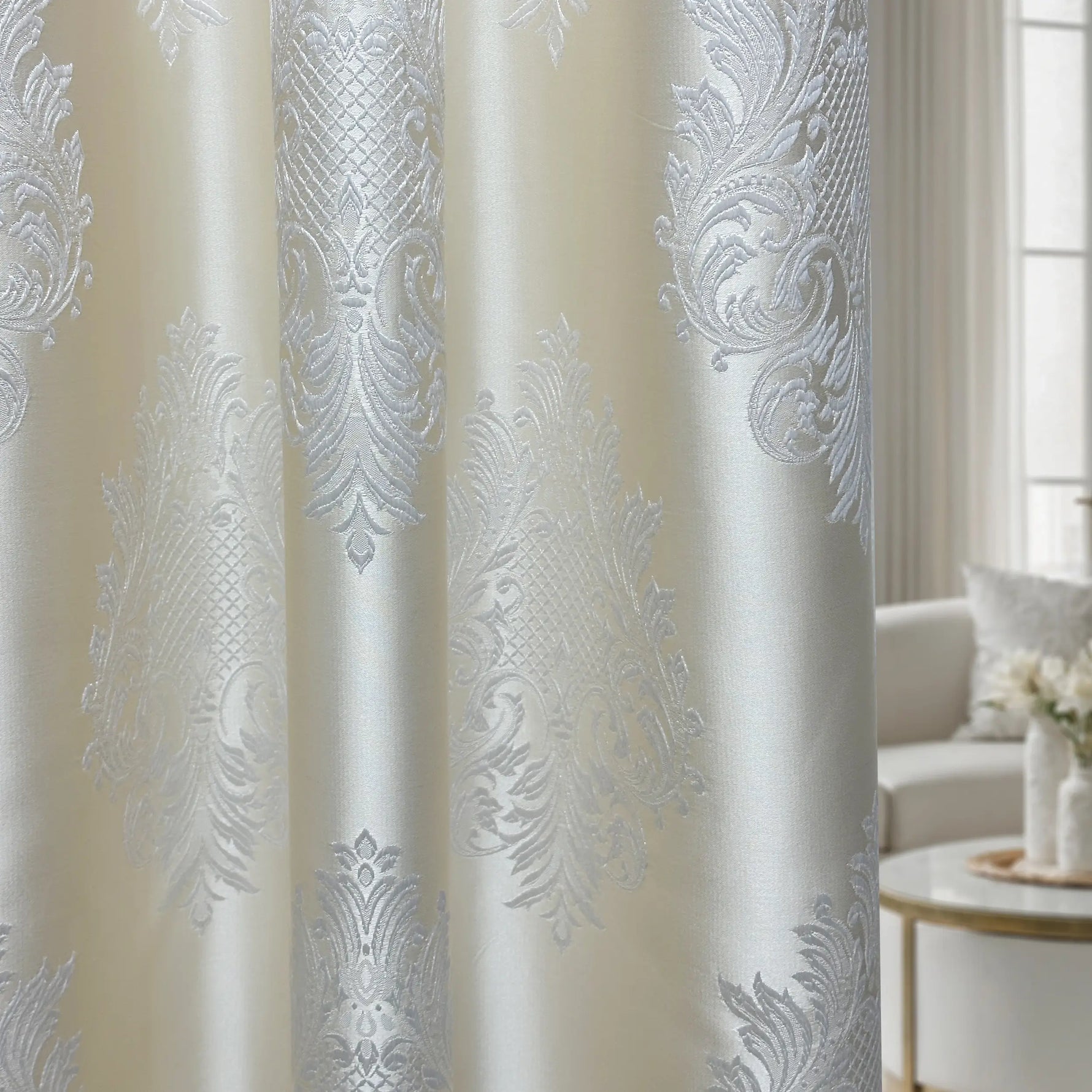 Jacquard Curtains Ivory Beige for Luxury Bedroom