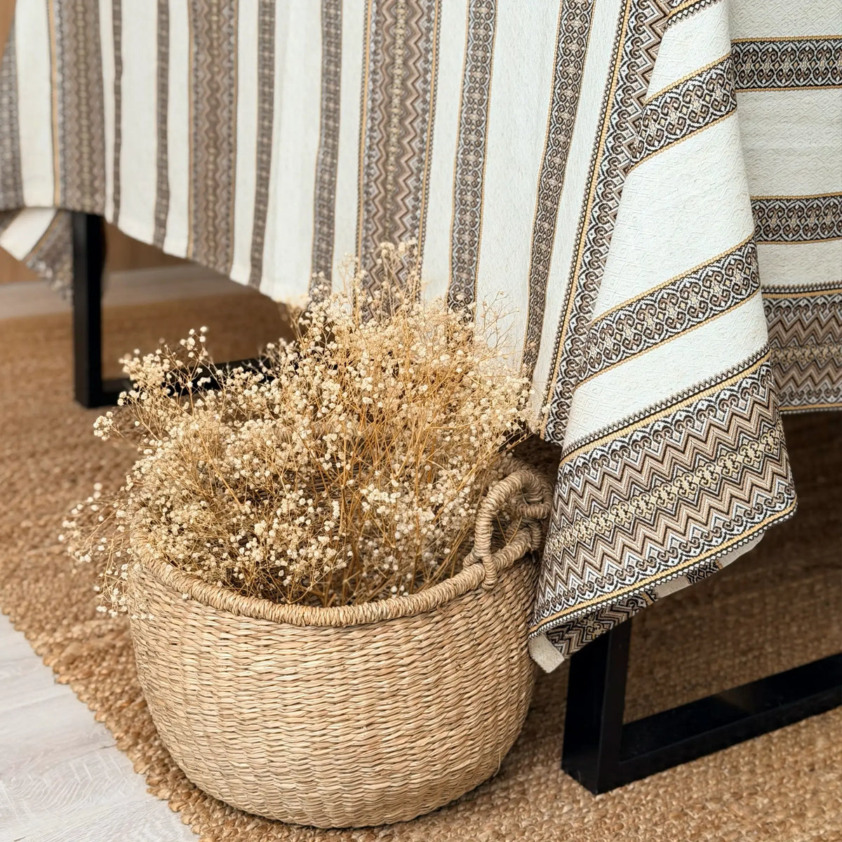 Ukrainian Linen Tablecloth with Vintage Embroidery - Rustic Ethnic Decor