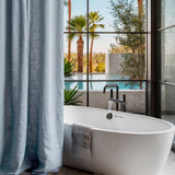 Linen Shower Curtain Panel Waterproof With Grommets (Eylets), Light Blue, Heavy