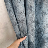 Blue gray jacquard curtain fabric sample with modern abstract shimmering texture