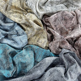 Blue gray jacquard curtain fabric sample with modern abstract shimmering texture