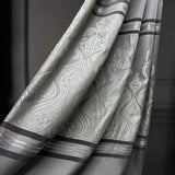 Custom Curtains Gray Striped with Damask Pattern, Luxury Bohemian Home Decor Style
