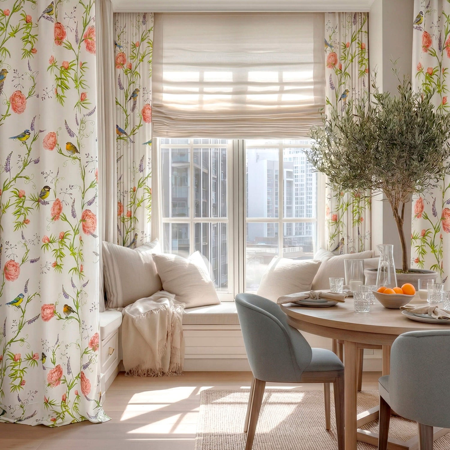 Curtains with Cute Watercolor Birds Pattern, Custom Nursery Curtain Panel