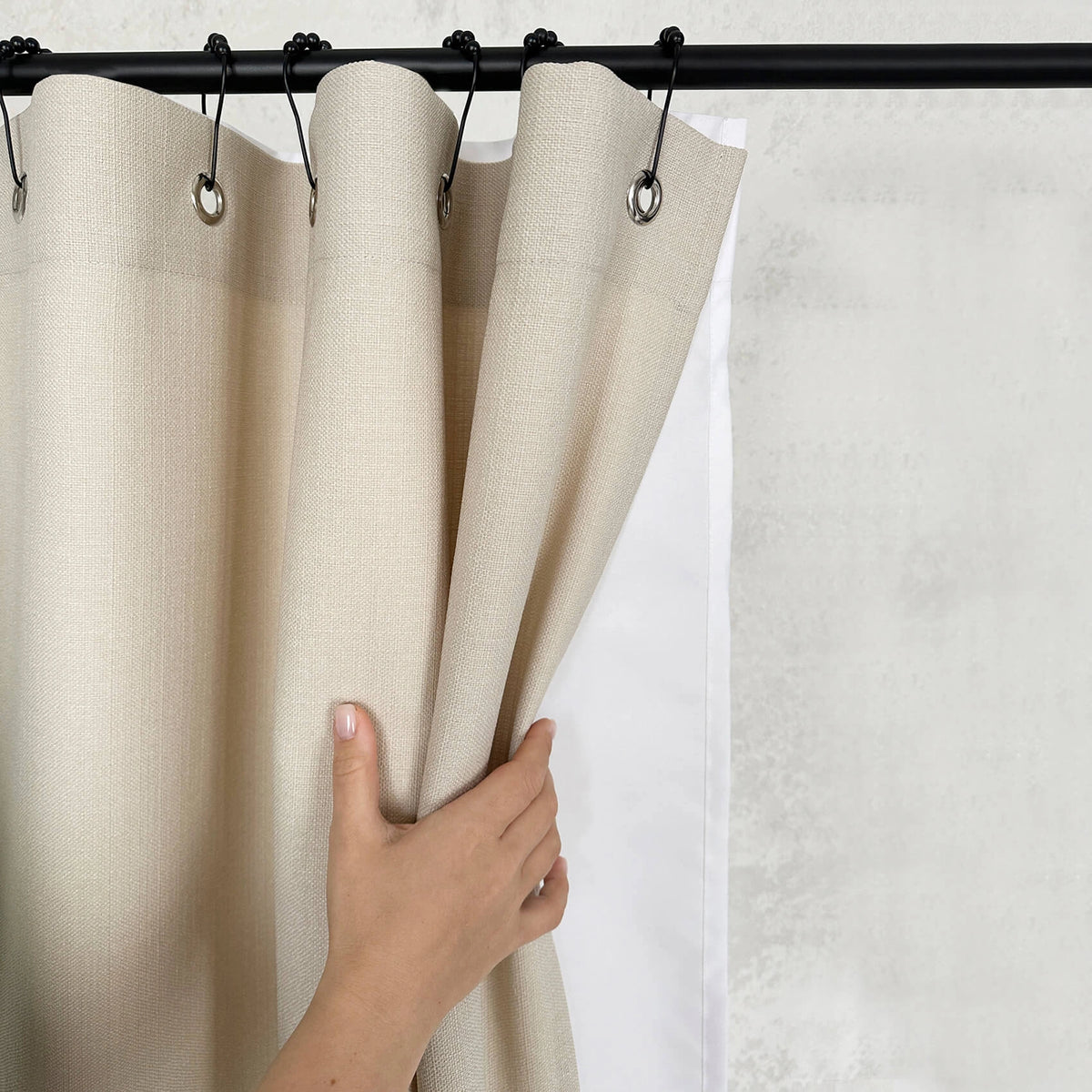 Linen Blend Shower Curtain Panel with Waterproof Lining, Grommets (Eylets) Top