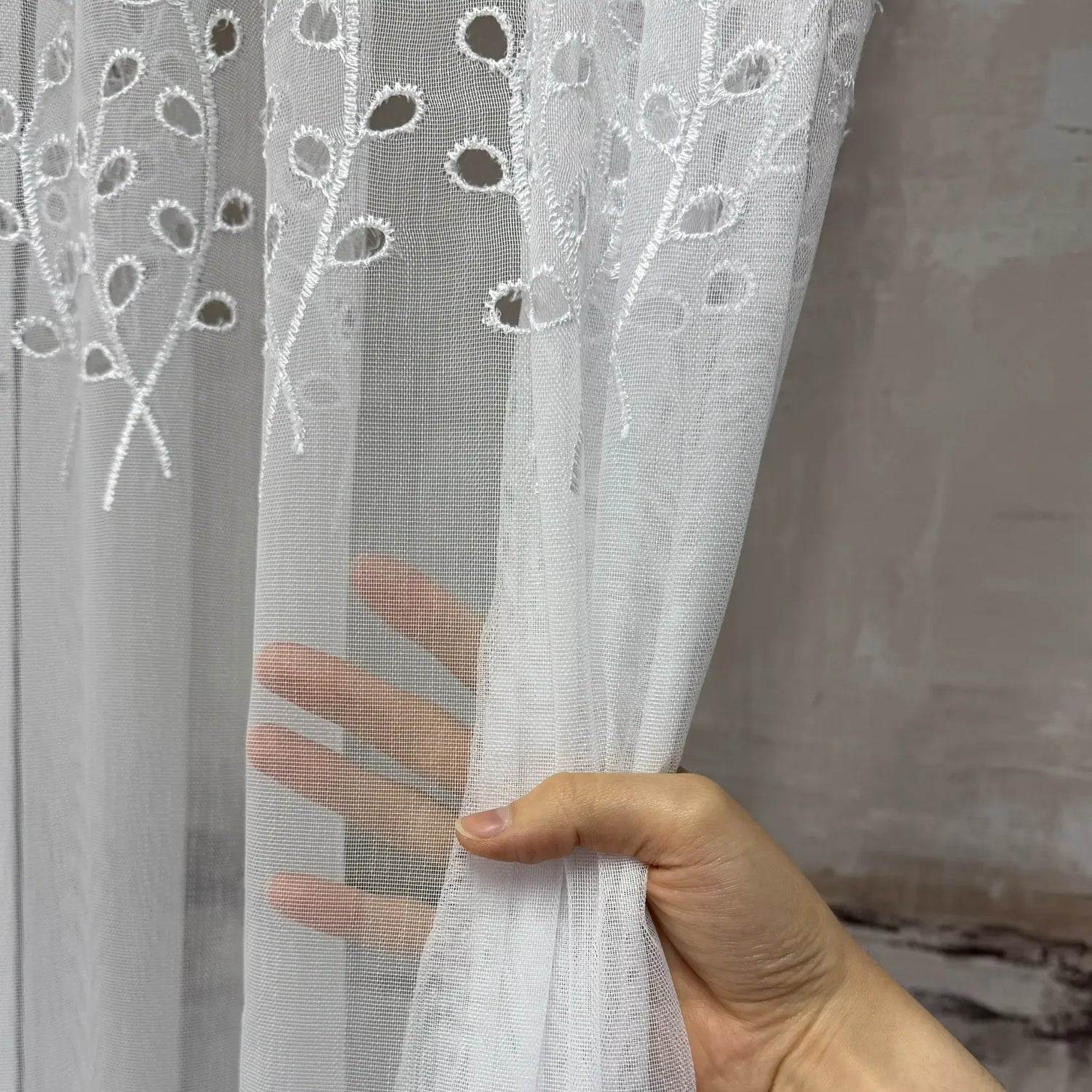 Snow White Sheer Curtains with Leaf & Branch Embroidery, Macrame Cutout Long Tulle for Living Room
