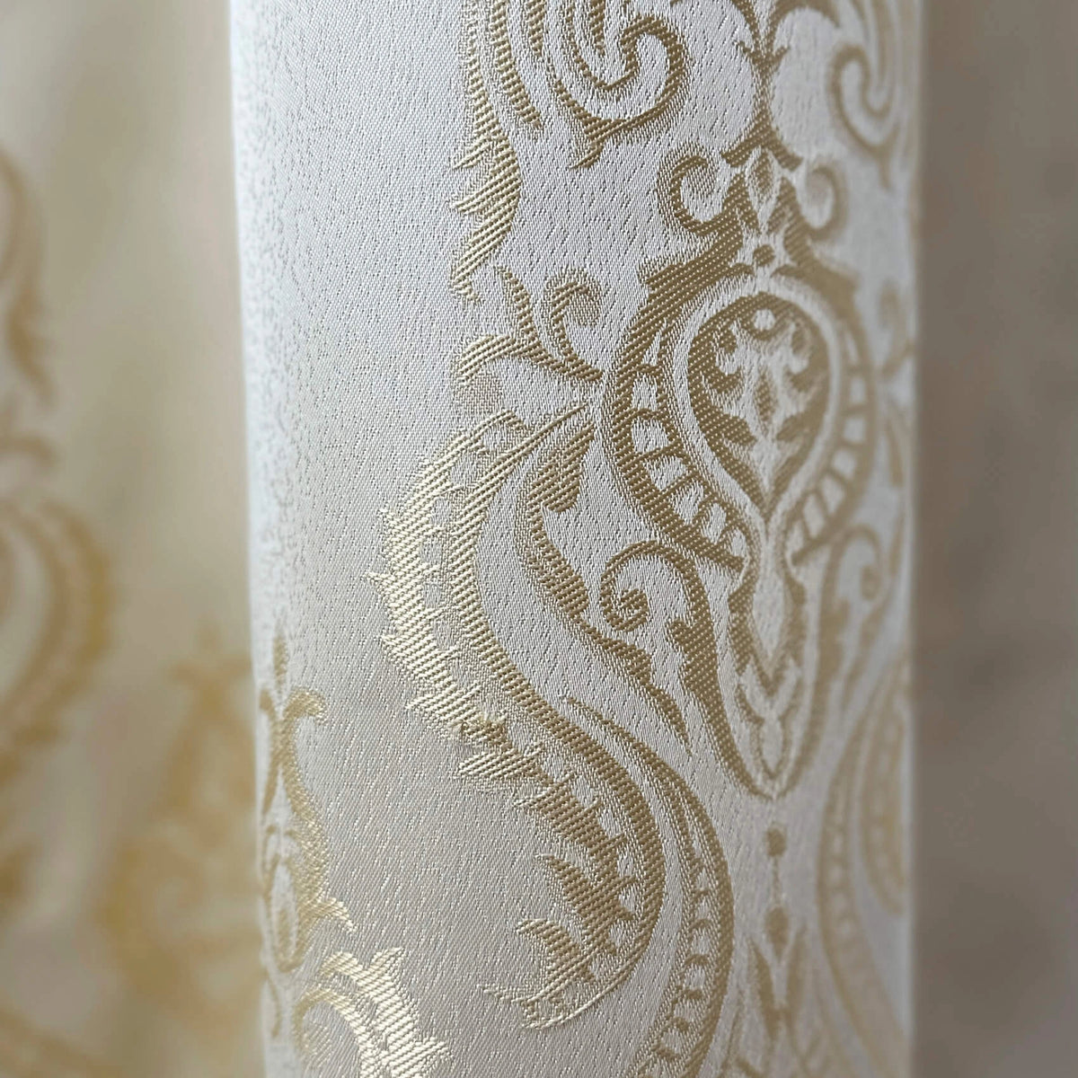 Custom Curtains Cream Striped with Damask Pattern