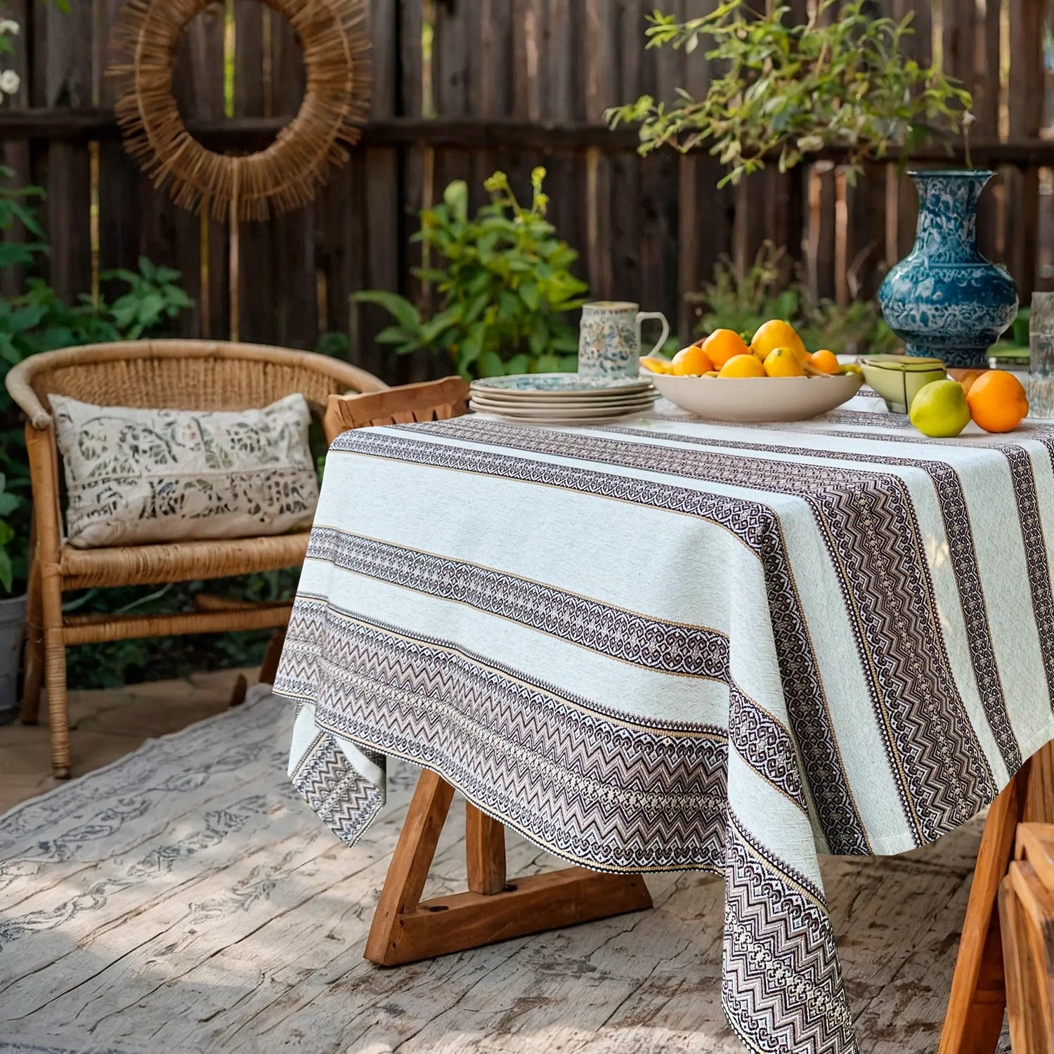 Ukrainian Linen Tablecloth with Vintage Embroidery - Rustic Ethnic Decor