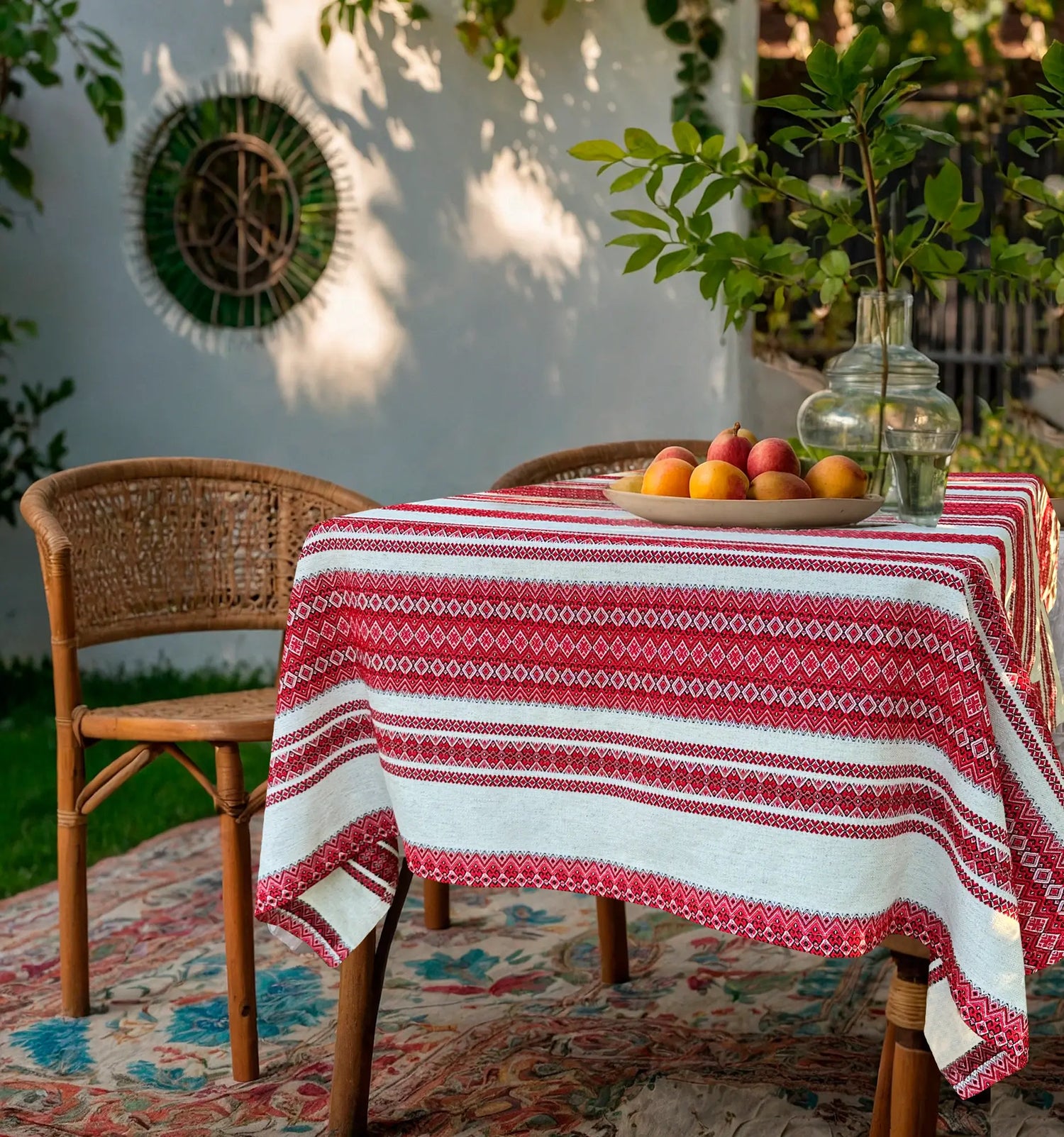 Handmade Custom Linen Tablecloth with Red Ukrainian Embroidery