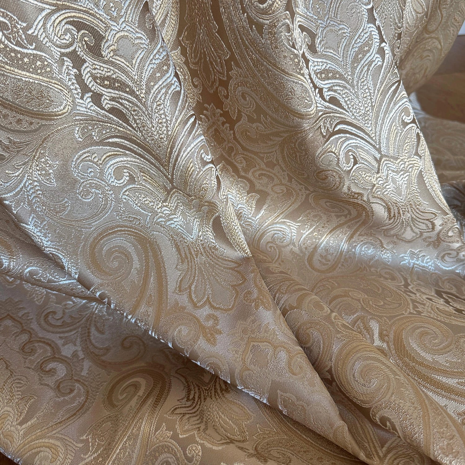 Jacquard Tapestry Curtains, Luxury Paisley Patterned in Rich Beige Gold Color