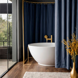 Linen Shower Curtain Panel Waterproof With Grommets (Eylets), Space Blue, Heavy