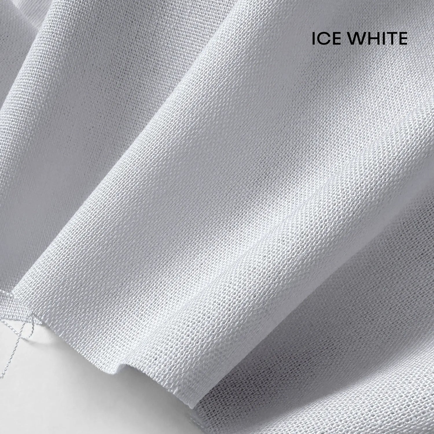 Close-up of ice white fabric with 'ICE WHITE' text.