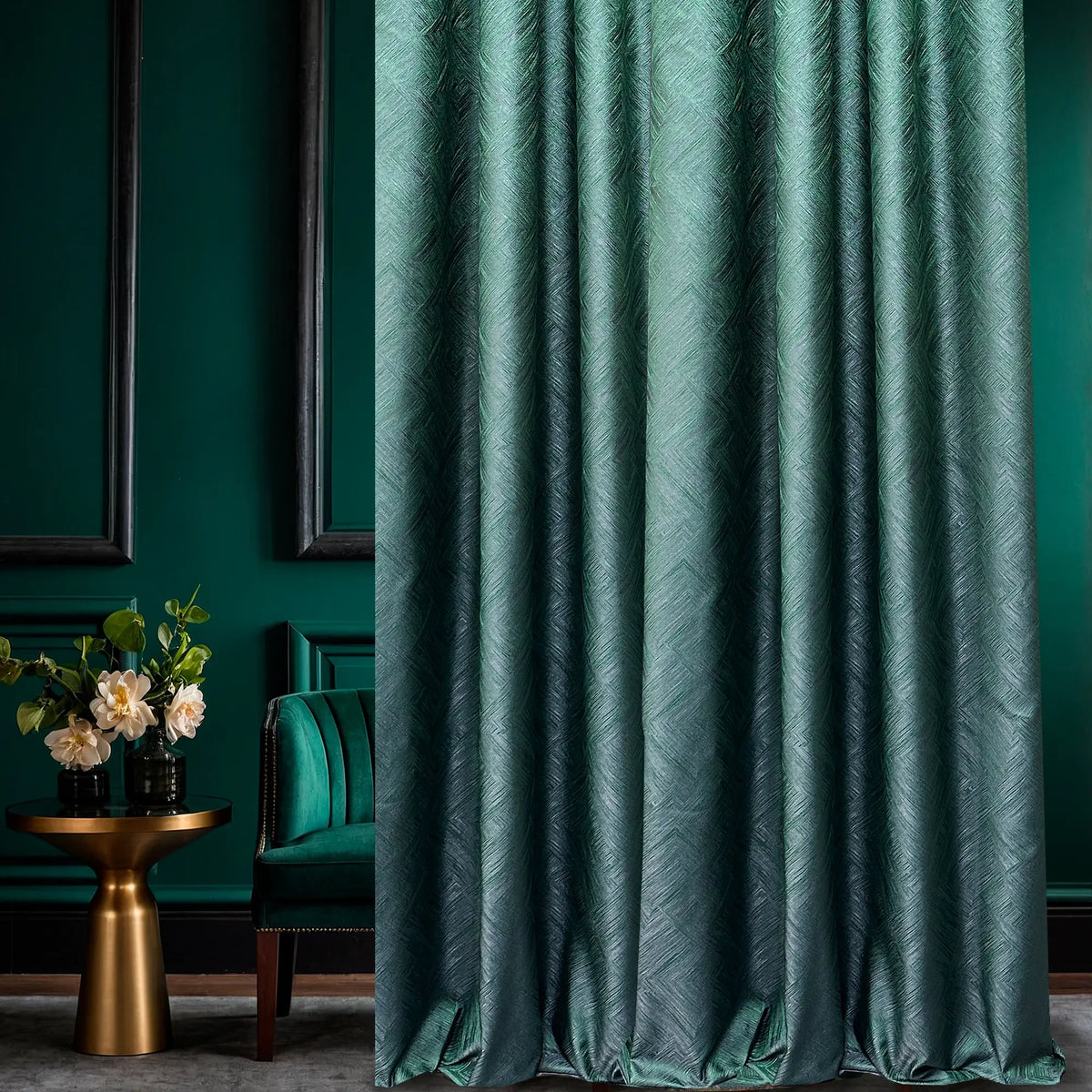 Curtains Custom Green with a Rich Texture, Modern Luxury Art Deco Style