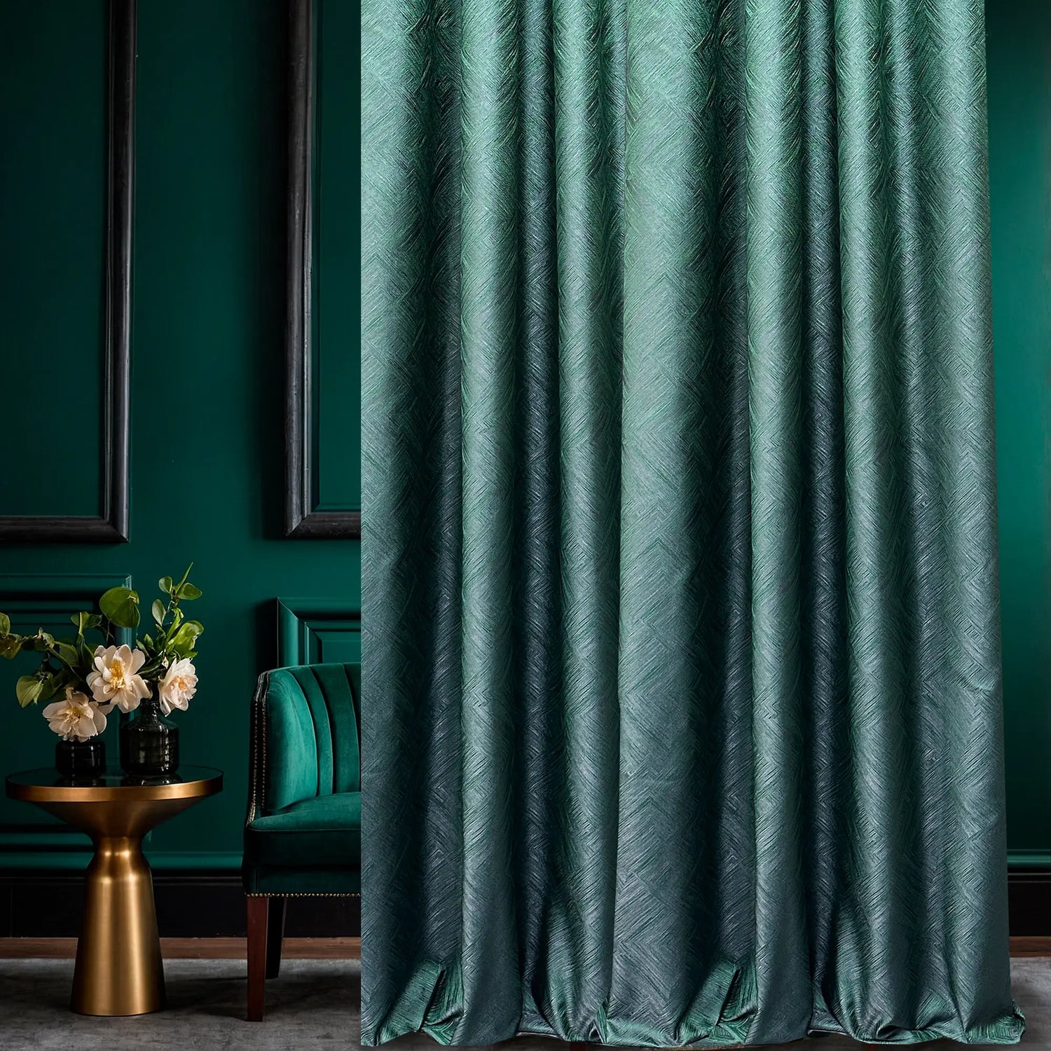 Curtains Custom Green with a Rich Texture, Modern Luxury Art Deco Style