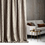 Jacquard Damask Curtains in Luxury Bohemian Style with Taupe Beige Crown Pattern