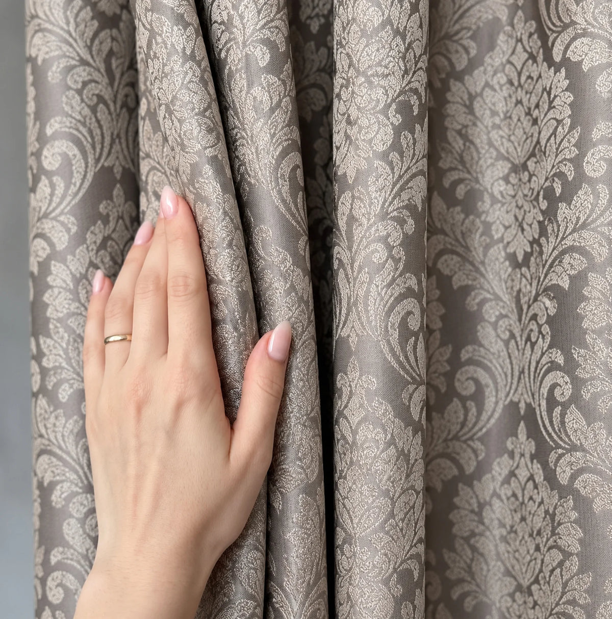 Custom Victorian Damask Curtains, Luxury Gold Beige Gray Drapes for Elegant Interiors