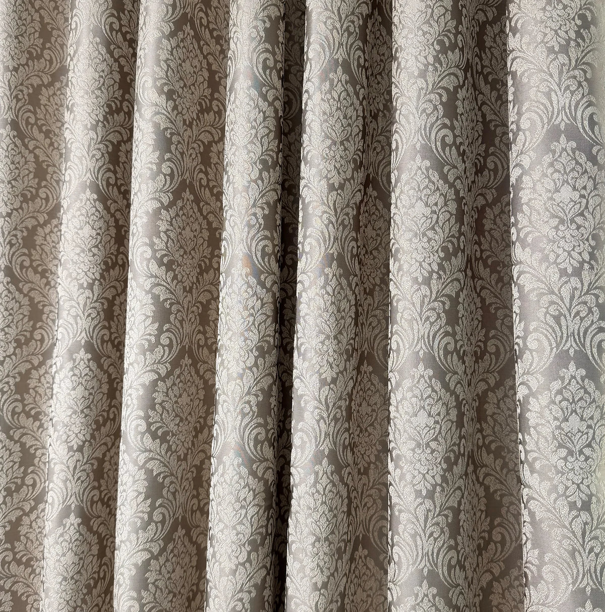 Custom Victorian Damask Curtains, Luxury Gold Beige Gray Drapes for Elegant Interiors