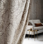 Jacquard Damask Curtains in Luxury Bohemian Style with Taupe Beige Crown Pattern