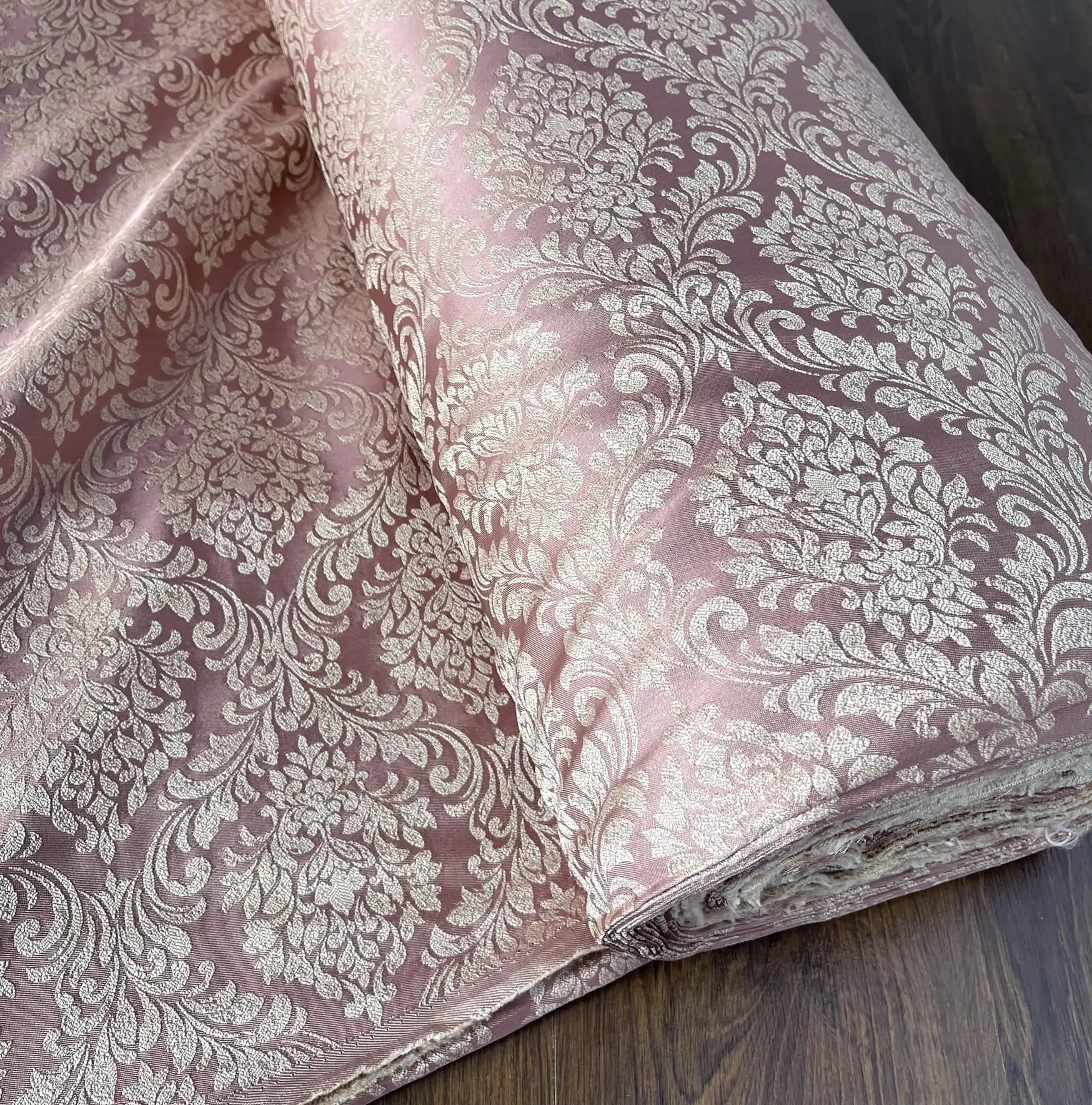 fabric for  Curtains Jacquard Damask in Luxury Bohemian Style with Powder Pink Crown Pattern