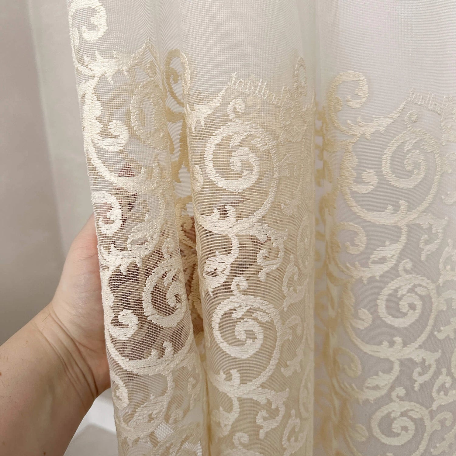 Lace Sheer Curtains with Floral Curl Cream Color