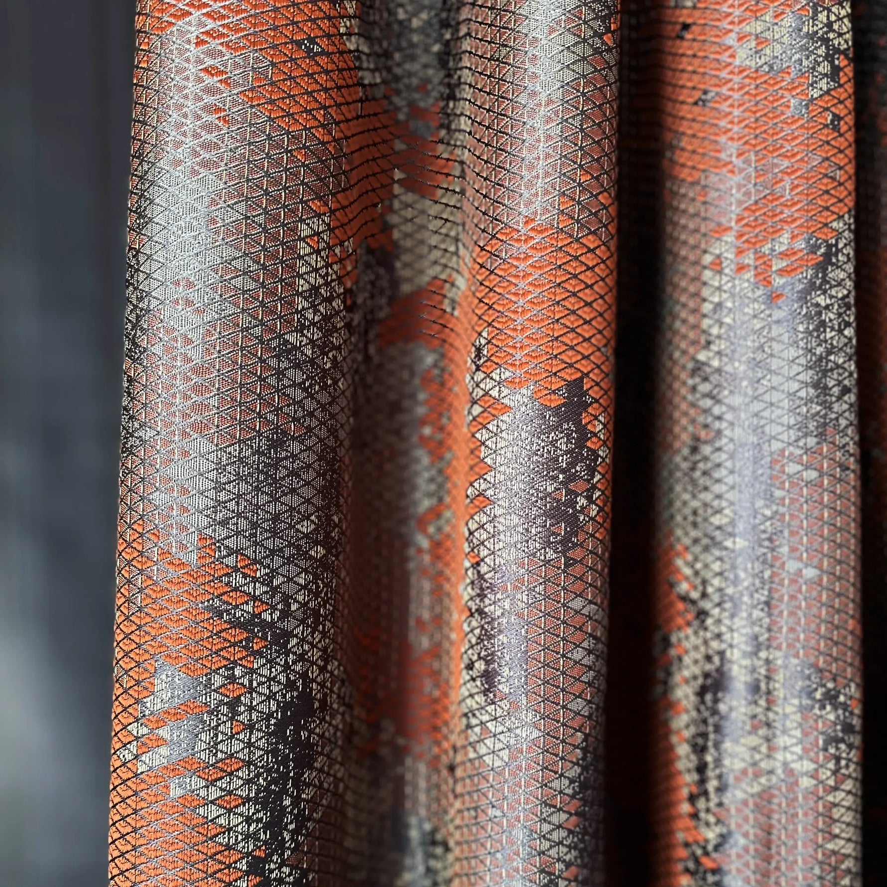 Window Curtains Custom Jacquard, Modern and Sleek Geometric Patterned in Rust Color