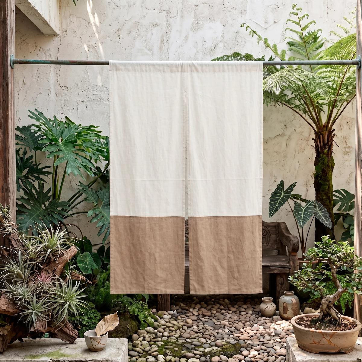 Custom Linen Color Block Noren Curtain | Wabi Sabi Boho Room Divider