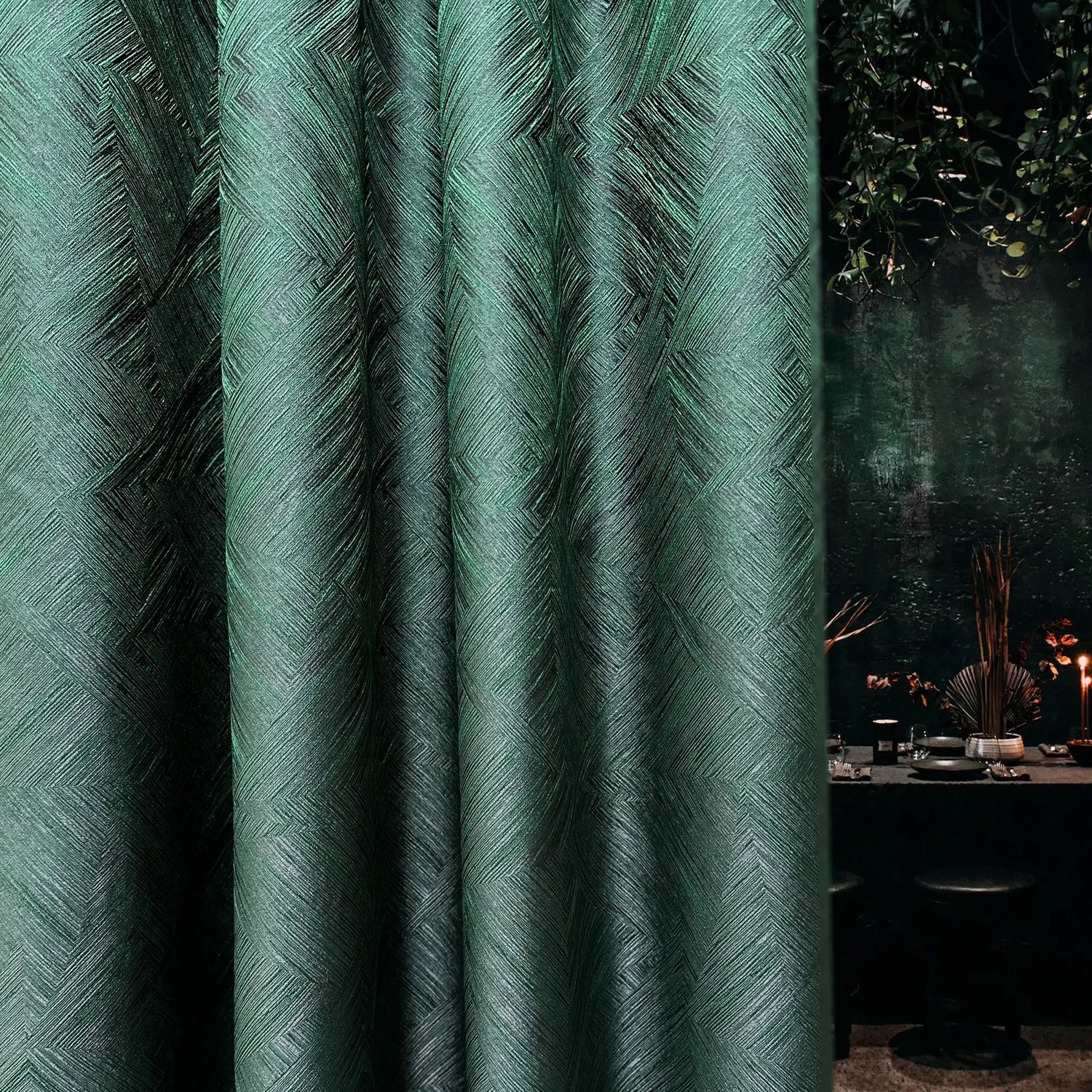 Curtains Custom Green with a Rich Texture