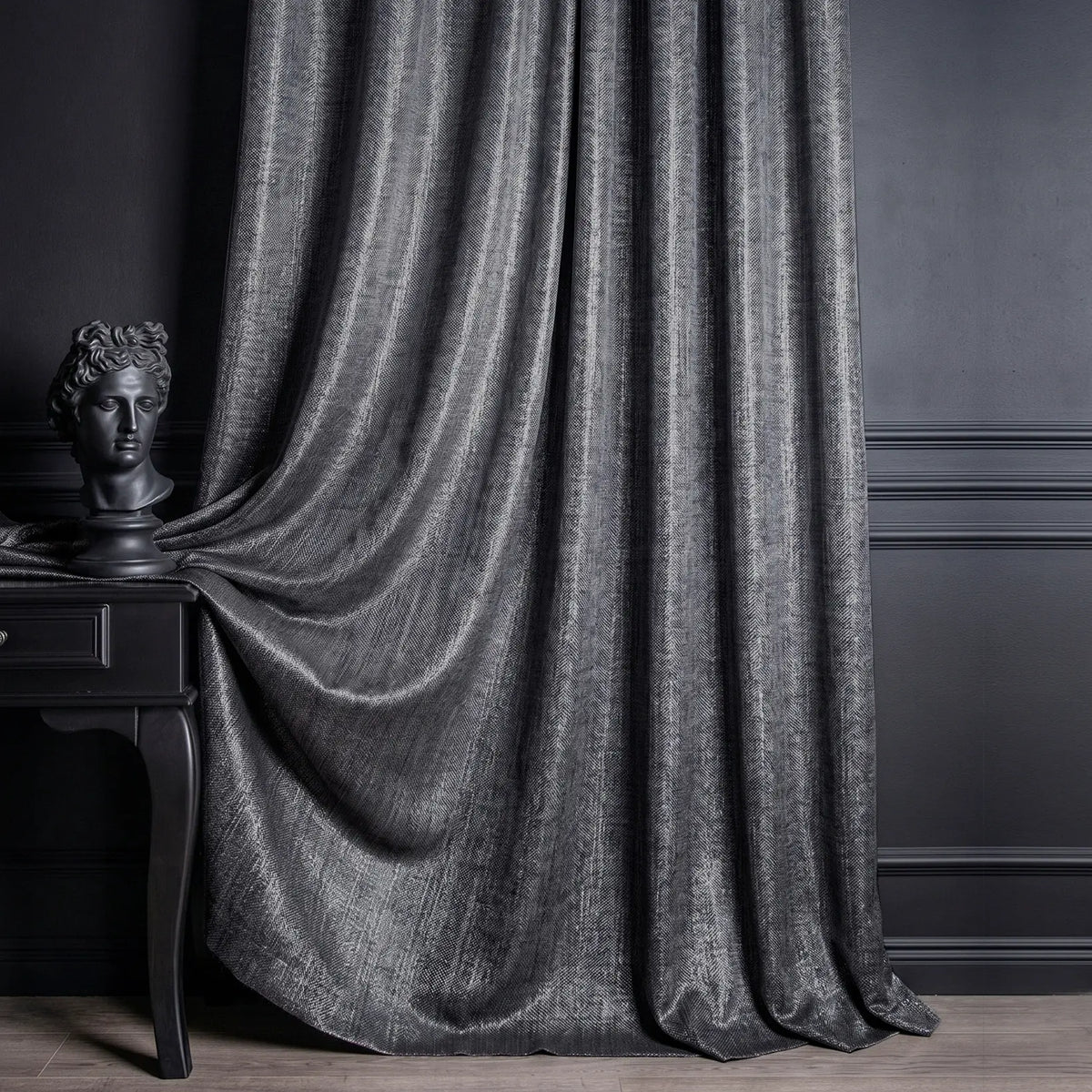 Textured Jacquard Curtains, Space Gray Drapery for Elegant Living Room