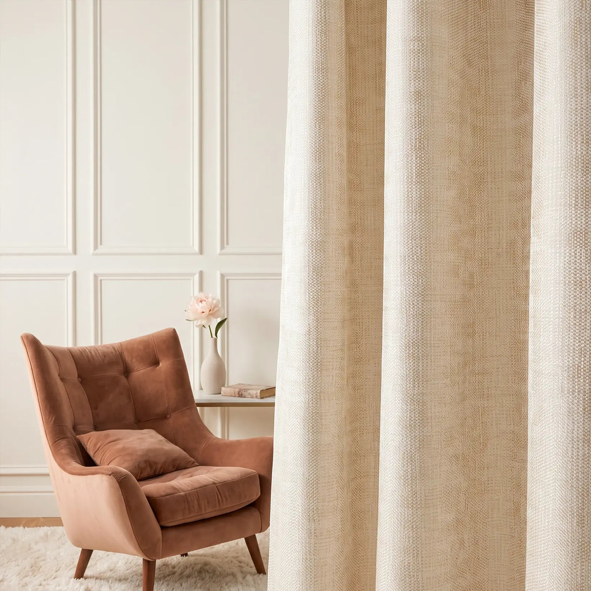 Textured Jacquard Curtains, Neutral Cream Drapery for Elegant Living Room