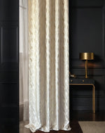 Jacquard Curtains Panel in Art Deco Style, Beige Patterned 