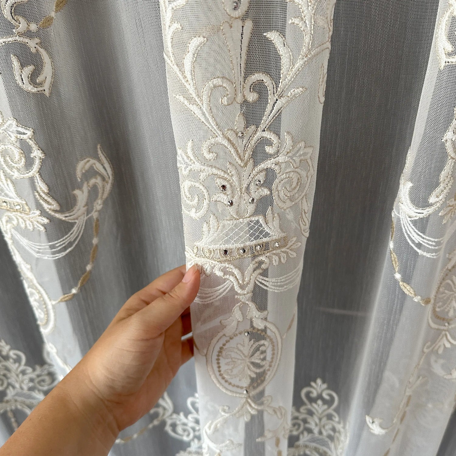 Rich Damask Ruffled Voile Living Room Tulle