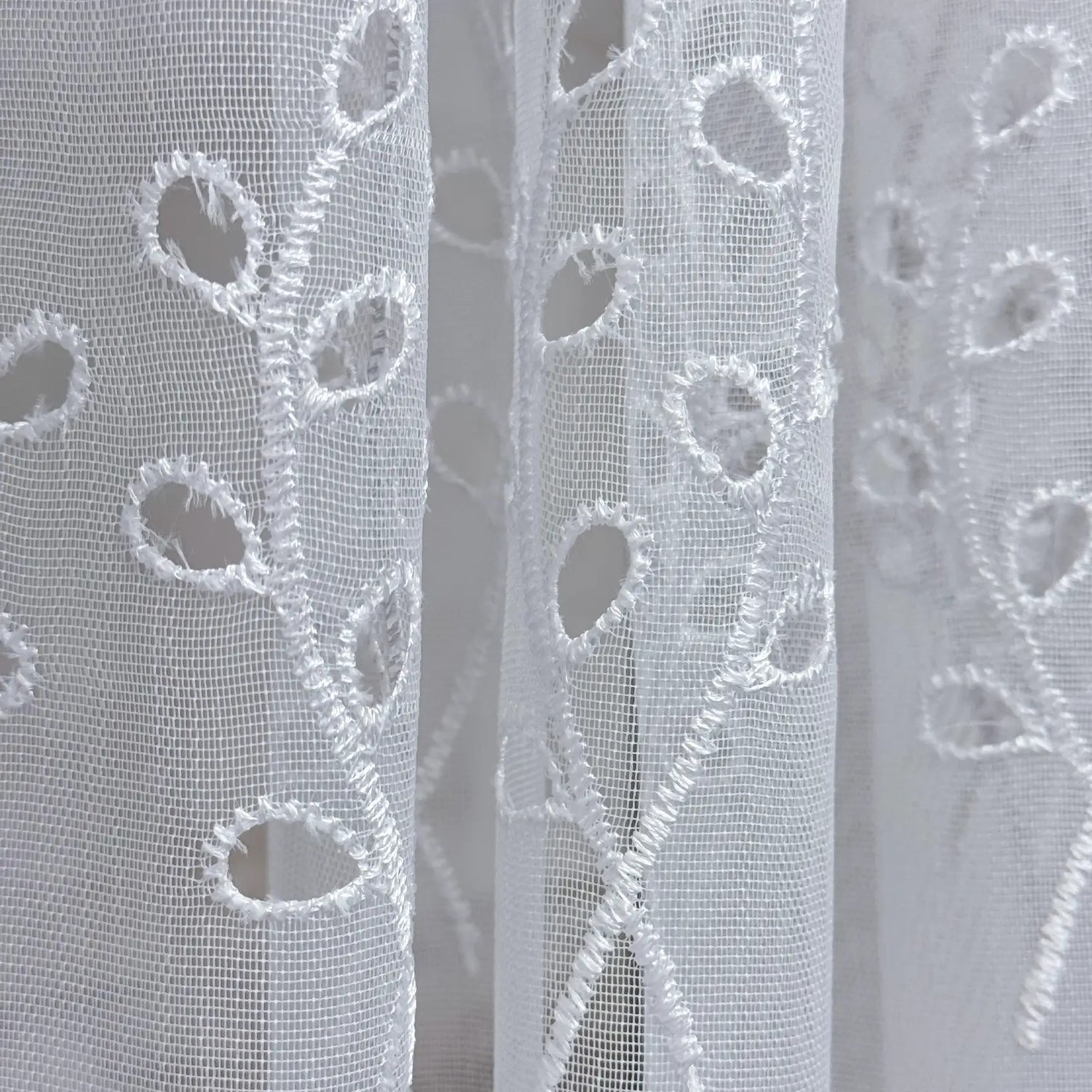 Snow White Sheer Curtains with Leaf & Branch Embroidery, Macrame Cutout Long Tulle for Living Room