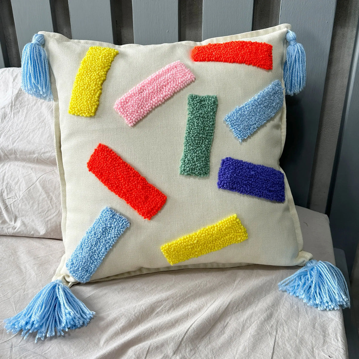 Pillow Cover with Tassels punch needle