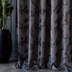 Cotton Curtain Panels Custom with Damask Charcoal Gray Floral Pattern