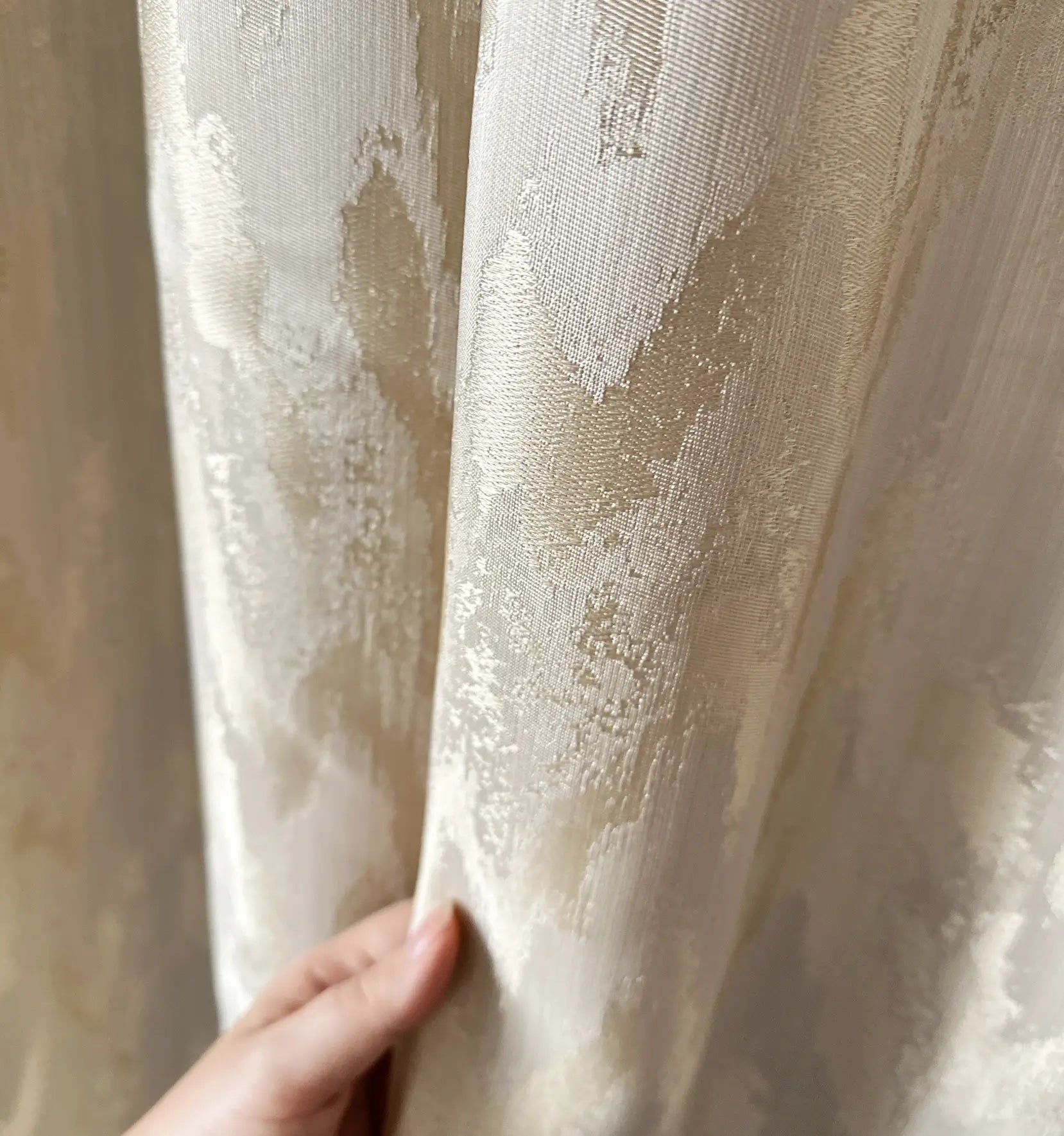 Jacquard Curtains Panel in Art Deco Style, Beige Patterned 