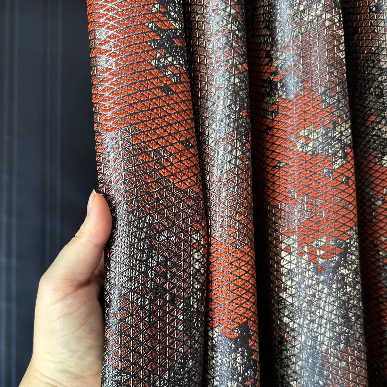Window Curtains Custom Jacquard, Modern and Sleek Geometric Patterned in Rust Color