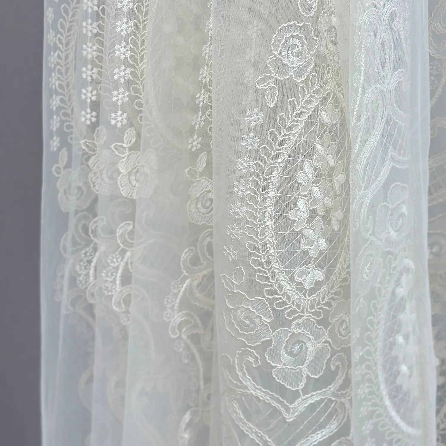 Sheer Curtains with Volume Thread, Luxury Embroidered in Victorian Style